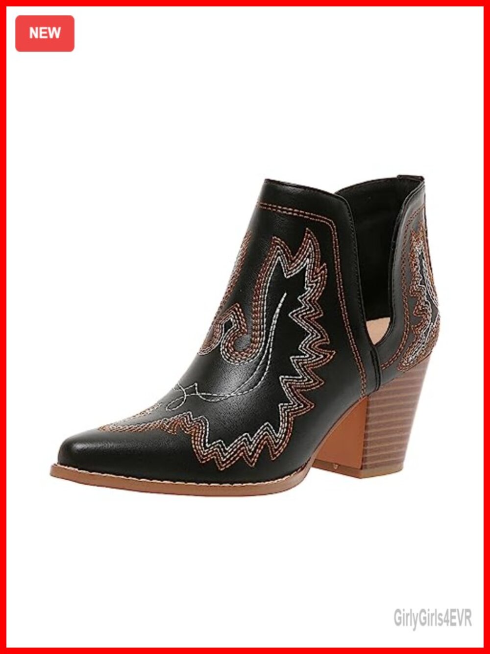Women's Cowboy Boots Cowgirl Ankle Pointed Toe Chunky Heel Cutout